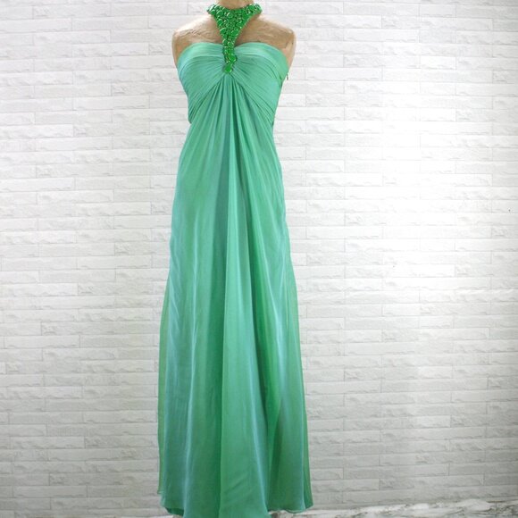 ANAISS Gown Prom Formal Dress Irridescent Stone Choker Cut Out Halter Green 8 - Picture 1 of 15